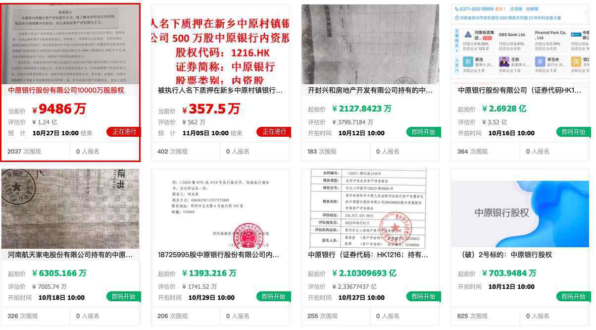 中原银行超KAIYUN10亿股股权被拍卖为何起拍价比股价高近三倍？(图1)